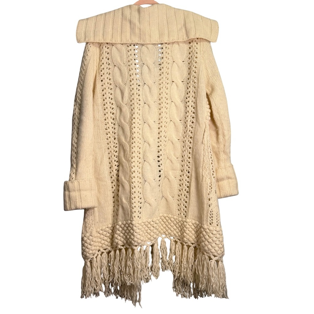 Laura Ashley wool & angora chunky fringe cable knit cream cardigan XL - Picture 10 of 13